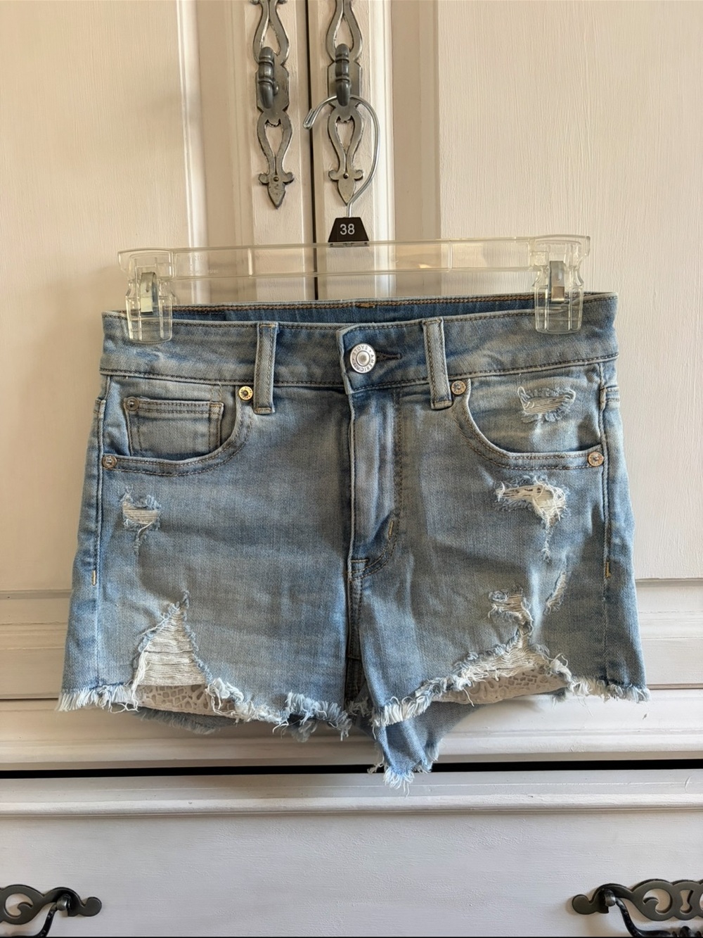 American Eagle high rise shortie denim shorts